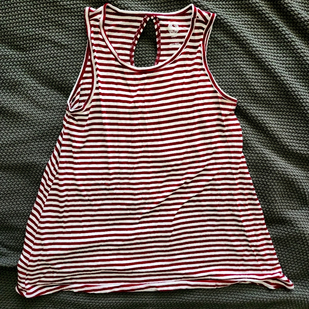 Burgundy and White Stripe Tank Top Relaxed Fit